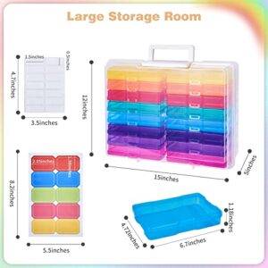 POPUFUN Photo Storage Boxes for 4x6 Inches Pictures, 16 Inner Photo Cases Seed Organizers, Rainbow Color Scrapbook Paper Storage Boxes Small Parts Organizers Craft Keeper with Colorful Sticker Labels