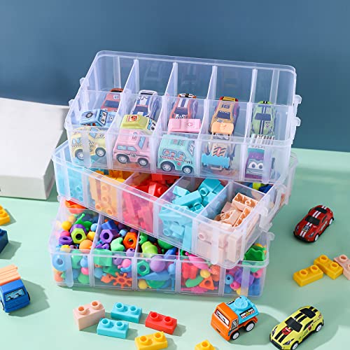 Arranpace 3 Layers Craft Stackable Storage Box, Art Container 30 Compartments Plastic Organizer Bin for Beads, Toy, Hair Accessories, Sewing, Washi Tapes, Nail Polish