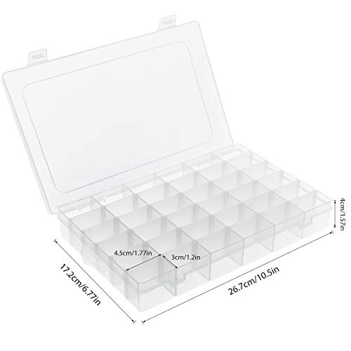 Umirokin 2 Packs 36 Compartment Bead Organizer Box with Removable Dividers,Craft Organizers and Storage,Plastic Organizer Box for Tackle Rock Collection Screw Washi Tape Sewing Thread Nail