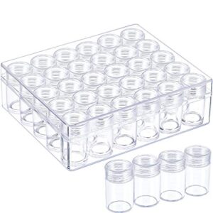 blulu clear plastic bead storage containers set with 30 pieces storage jars diamond painting accessory box transparent bottles with lid for diy diamond, nail and other small items (1.85 x 1 inch)