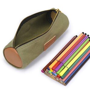 iDream365 Canvas Simple Pencil Case Bag Pouch，Durable with Brass Zipper,Match Color Design-Green