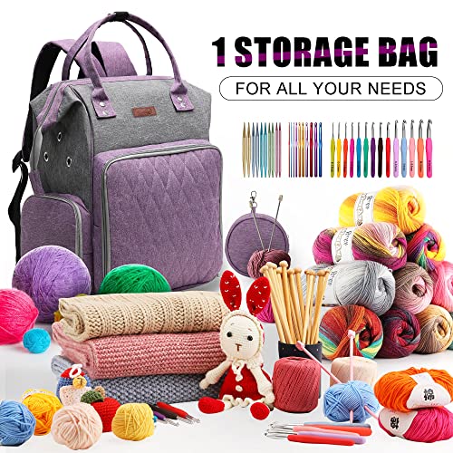 KOKNIT Large Crochet Storage Backpack Organizer,Portable Knitting Bags and Totes Organizer with Inner Divider,Yarn Storage Backpack for Carrying Projects,Knitting Needles,Crochet Hooks(Bags Only)