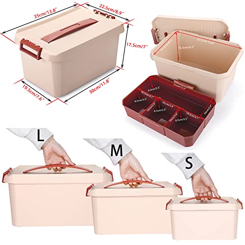 BTSKY Plastic Storage Box& Carry Box, Plastic Storage Container Multipurpose Portable Tool Box Sewing Box with Removable Divider Tray Locking Lid &Handle (Pink, L)