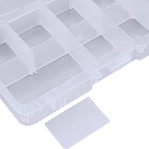 15-Pack Clear Small Jewelry Box - Plastic Organizer Box with Adjustable Dividers for Crafts, Bead, Fishing Tackle Storage, 10 Compartment Containers, 5 x 2.6 x 0.8 Inches