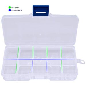 15-Pack Clear Small Jewelry Box - Plastic Organizer Box with Adjustable Dividers for Crafts, Bead, Fishing Tackle Storage, 10 Compartment Containers, 5 x 2.6 x 0.8 Inches