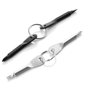 2 sets (4 pieces) portable keychain screwdrivers, mini screwdrivers, outdoor emergency gadgets (black and silver)