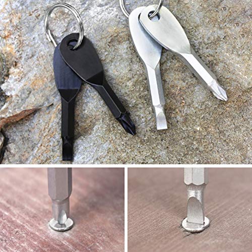 2 sets (4 pieces) Portable Keychain Screwdrivers, Mini Screwdrivers, Outdoor Emergency Gadgets (black and silver)