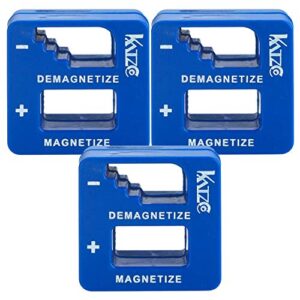 katzco blue precision magnetizer and demagnetizer – 3 pack – for screwdrivers, screws, drill bits, sockets, nuts, bolts, nails, drivers, wrenches, tweezers, and other steel tools