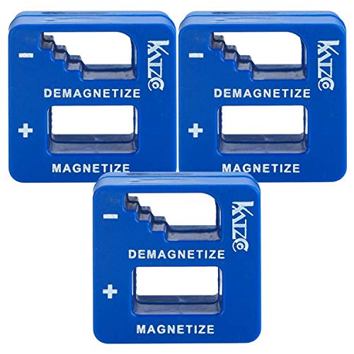 Katzco Blue Precision Magnetizer and Demagnetizer - 3 Pack - for Screwdrivers, Screws, Drill Bits, Sockets, Nuts, Bolts, Nails, Drivers, Wrenches, Tweezers, and Other Steel Tools