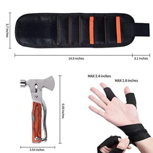 Hammer Multitool, Multipurpose 14 in 1 Camping Tool Survival Gear Hammer Tool Set Accessories with a Magnetic Wristband and a Pair of LED Flashlight Gloves for Household, Camping Equipment, Work