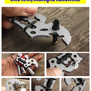 Keychain Multi-tools,Pocket Tool Indoor Outdoor Multifunction Tool Portable Gadget for Bottle Opener, Screwdriver, Wrench, Spoke, 2cr13mov Steel, Rhinoceros Silver