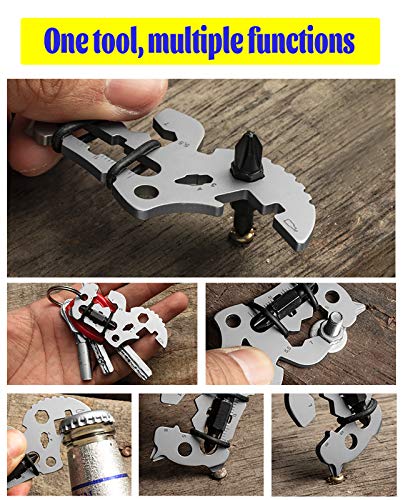 Keychain Multi-tools,Pocket Tool Indoor Outdoor Multifunction Tool Portable Gadget for Bottle Opener, Screwdriver, Wrench, Spoke, 2cr13mov Steel, Rhinoceros Silver