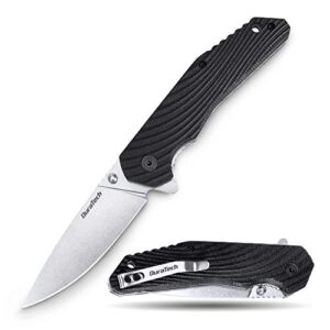duratech folding pocket knife, 3-1/4″ satin 8cr13mov blade, black wavy grain g10 handle with liner lock knife for edc