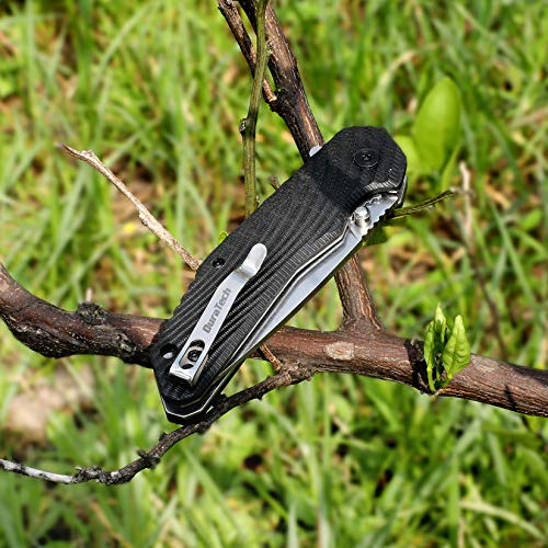 DURATECH Folding Pocket Knife, 3-1/4" Satin 8CR13MOV Blade, Black Wavy Grain G10 Handle with Liner Lock Knife For EDC