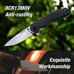 DURATECH Folding Pocket Knife, 3-1/4" Satin 8CR13MOV Blade, Black Wavy Grain G10 Handle with Liner Lock Knife For EDC