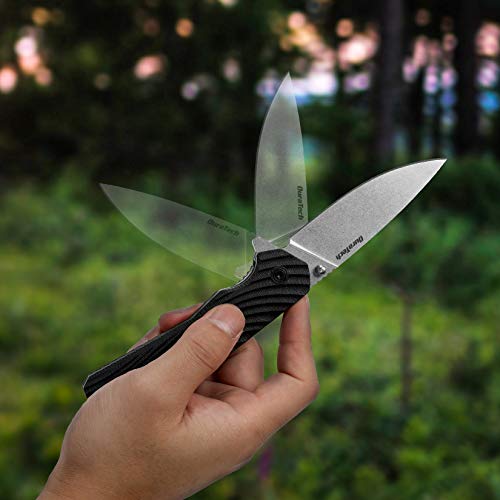 DURATECH Folding Pocket Knife, 3-1/4" Satin 8CR13MOV Blade, Black Wavy Grain G10 Handle with Liner Lock Knife For EDC