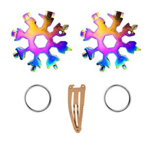 18 in 1 incredible multi-tool , stainless steel snowflakes wrench tool, portable keychain screwdriver -bottle opener, 2 pack( rainbow color)