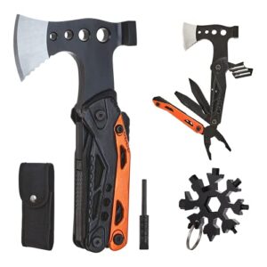 sahara sailor multitool survival gear outdoor multi tool gifts for men women, 15 in 1 hatchet with knife axe hammer saw screwdrivers pliers bottle opener durable sheath(18-in-1 snowflake extra gift )