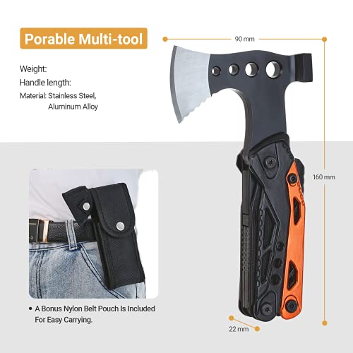 Sahara Sailor Multitool Survival Gear Outdoor Multi Tool Gifts for Men Women, 15 in 1 Hatchet with Knife Axe Hammer Saw Screwdrivers Pliers Bottle Opener Durable Sheath(18-in-1 Snowflake Extra Gift )