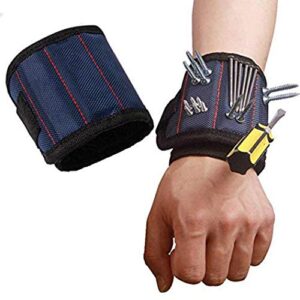 polyester magnetic wristband portable tool bag electrician wrist tool belt screws nails drill bits holder repair tools (blue)