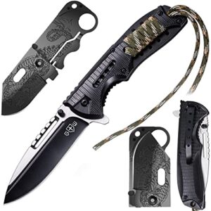 Bundle of 2 Items - Small Pocket Knife - Folding Wallet Knife - Mini Tactical Knife with Money Clip - Cool Dragon Blade Credit Card - Tactical Paracord Stainless Steel Pocket Knives w/Clip for Men