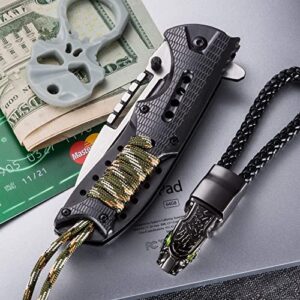 Bundle of 2 Items - Small Pocket Knife - Folding Wallet Knife - Mini Tactical Knife with Money Clip - Cool Dragon Blade Credit Card - Tactical Paracord Stainless Steel Pocket Knives w/Clip for Men