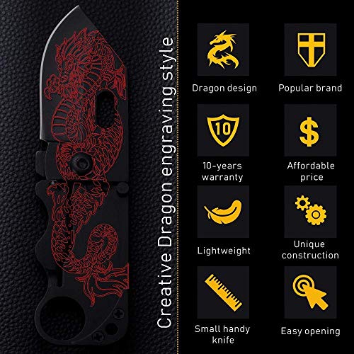 Bundle of 2 Items - Small Pocket Knife - Folding Wallet Knife - Mini Tactical Knife with Money Clip - Cool Dragon Blade Credit Card - Tactical Paracord Stainless Steel Pocket Knives w/Clip for Men