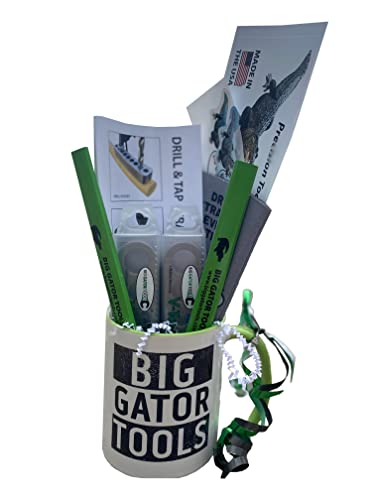 Tap Gift Set- 2 tools, 2 carpenter pencils, mug, can cooler, stickers + more-10 piece assortment - Fun gift for men or women - birthday anniversary holiday Christmas get well Big Gator drill + tap