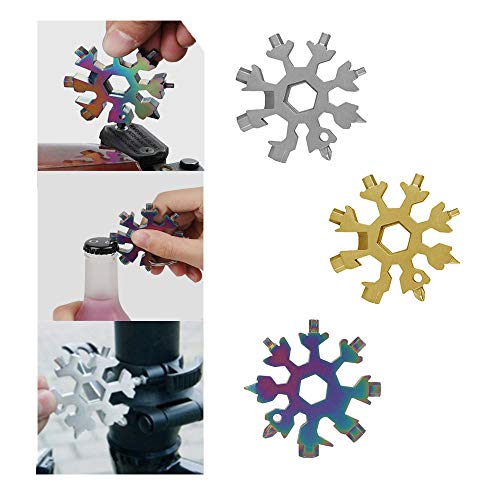 Acxico 3Pcs 18 In 1 Stainless Tool MultiTool Portable Snowflake Shape Key Chain Screwdriver