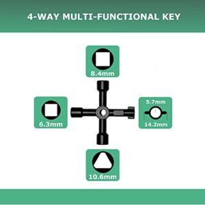 QPURO Water Meter Key 16 inch Kit - Industrial Grade Curb Key Water Shut Off Tool - Includes 4-Way Multi Functional Utility Tool and 4 Way Sillcock Water Key for Valves, Faucets, and Spigots