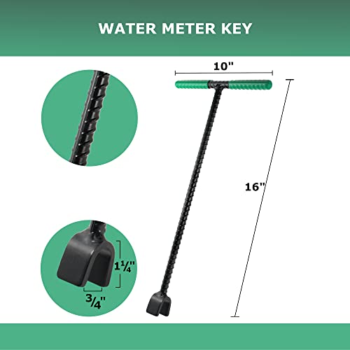 QPURO Water Meter Key 16 inch Kit - Industrial Grade Curb Key Water Shut Off Tool - Includes 4-Way Multi Functional Utility Tool and 4 Way Sillcock Water Key for Valves, Faucets, and Spigots