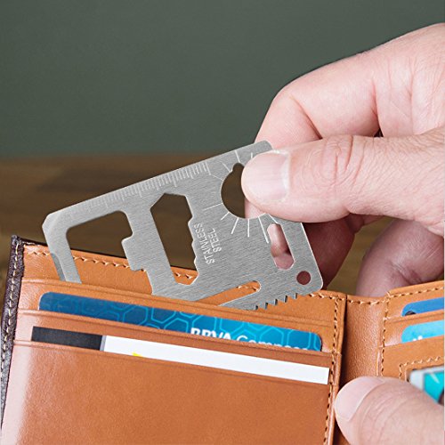 Credit Card 11-in-1 Survival Pocket Tool, Thickened Stainless Beer Opener steel/Inch Scale/Double Row Sawtooth Pocket Tool for Men (10PCS)