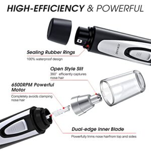 Ear and Nose Hair Trimmer Clipper - 2022 Professional Painless Eyebrow & Facial Hair Trimmer for Men Women, Battery-Operated Trimmer with IPX7 Waterproof, Dual Edge Blades for Easy Cleansing Black