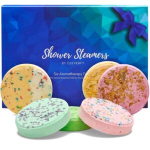 cleverfy shower steamers aromatherapy – variety pack of 6 shower bombs with essential oils. self care and relaxation birthday gifts for mom. blue set
