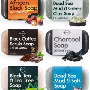 O Naturals 6 PCS Black Soap - Women & Men's Bar Soap, Men's Soap Bar, African Black Soap w/Moisturizing Shea Butter, Charcoal Soap Helps Acne Prone Skin, Organic & Natural Soap for Men & Women, 4oz