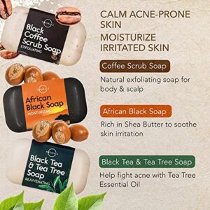 O Naturals 6 PCS Black Soap - Women & Men's Bar Soap, Men's Soap Bar, African Black Soap w/Moisturizing Shea Butter, Charcoal Soap Helps Acne Prone Skin, Organic & Natural Soap for Men & Women, 4oz