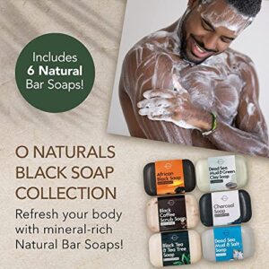 O Naturals 6 PCS Black Soap - Women & Men's Bar Soap, Men's Soap Bar, African Black Soap w/Moisturizing Shea Butter, Charcoal Soap Helps Acne Prone Skin, Organic & Natural Soap for Men & Women, 4oz