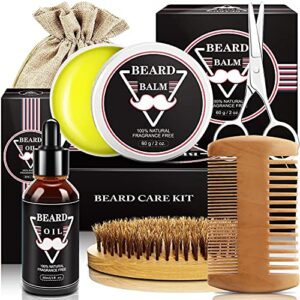 valentines day gifts for men – beard grooming kit with beard oil beard balm beard brush beard comb beard scissor – men stocking stuffers – mens gifts – gifts for men dad him boyfriend husband brother
