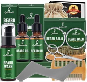 beard kit,beard growth grooming kit w/2 pack beard oil & 2 pack beard balm,christmas stocking stuffers gifts for men him husband dad boyfriend,shaving kit w/beard wash comb brush (orange)