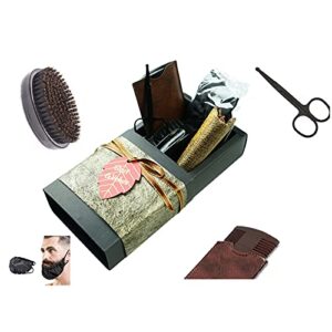 beard care kit stocking stuffers for men gift black beard brush with boar bristles,anti-static fine & wide tooth facial apron beard cover perfect father’s day gifts for dad men boy friend