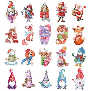 christmas temporary tattoos for kids girls, 20 sheets christ watercolor decorations x-mas party favors stocking stuffers, christmas girl gnome santa claus snowman winter reindeer fox cat dog
