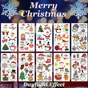 Christmas Decoration Luminous Temporary Tattoos for Kids Stocking Stuffers Santa Claus Snowman Gingerbread Man Waterproof Tattoos Stickers for Christmas Holiday Party Birthday Decorations