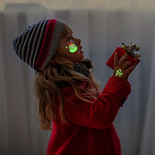 Christmas Decoration Luminous Temporary Tattoos for Kids Stocking Stuffers Santa Claus Snowman Gingerbread Man Waterproof Tattoos Stickers for Christmas Holiday Party Birthday Decorations