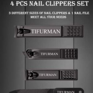 Nail Clippers Set, TIFURMAN Stocking Stuffers, Fingernail & Thick Toenail & Ingrown Nail Clippers & Nail File, Perfect 4 pcs Nail Clippers Cutter for Men and Women(Black)