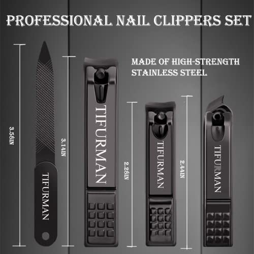 Nail Clippers Set, TIFURMAN Stocking Stuffers, Fingernail & Thick Toenail & Ingrown Nail Clippers & Nail File, Perfect 4 pcs Nail Clippers Cutter for Men and Women(Black)