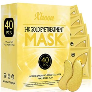 xhoon 24k gold under eye patches – 40 pcs under eye mask amino acid & collagen, under eye mask for face care, eye masks for dark circles and puffiness, under eye masks for beauty & personal care