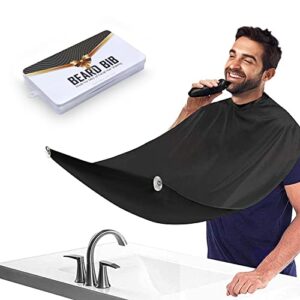 beard bib apron for men, gift beard trimming catcher bib for shaving & hair clippings, waterproof non-stick hair catcher grooming cloth with 2 suction cups
