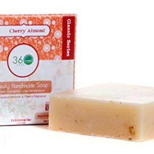 360Feel Cherry Almond Soap -5oz Castile Handmade Soap bar - Almonds Cherries, oatmeal as exfoliant - Pure Essential Oil Natural Soaps- Great as Anniversary Wedding Gifts Christmas stocking stuffer