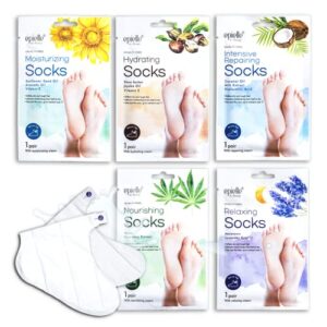 epielle new moisturizing socks and gloves for hand and foot care | assorted 5 pairs socks (socks 5 pairs) | skincare gifts for her.. stocking stuffer!!