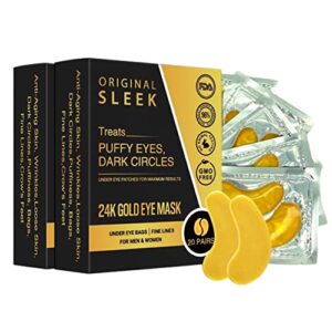 original sleek 24k gold under eye patches (20 pairs) – collagen patches, dark under eye circles treatment, bags under eyes treatment for women,puffy eye mask, under eye mask patches